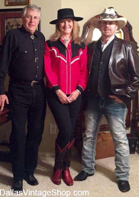 LONESOME DOVE REUNION GALA Attendees(Bob McCaughtry, Annette Hoffman McCaughtry-COSTUMER & Jerry Purvis). Western Wear Outfits for Ladies & Men, Western Wear Costumes for Theme Parties and Western Wear Hats, Shirts, Vests & Jackets are at Dallas Vintage Shop.