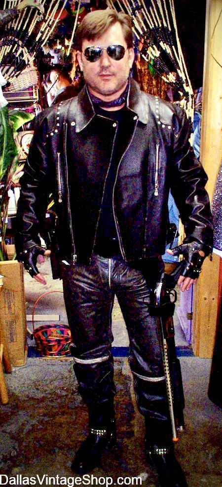 Leather Men's Costumes, Men's Leather Attire, Men's Leather Pants and Leather Coats are at Dallas Vintage Shop.