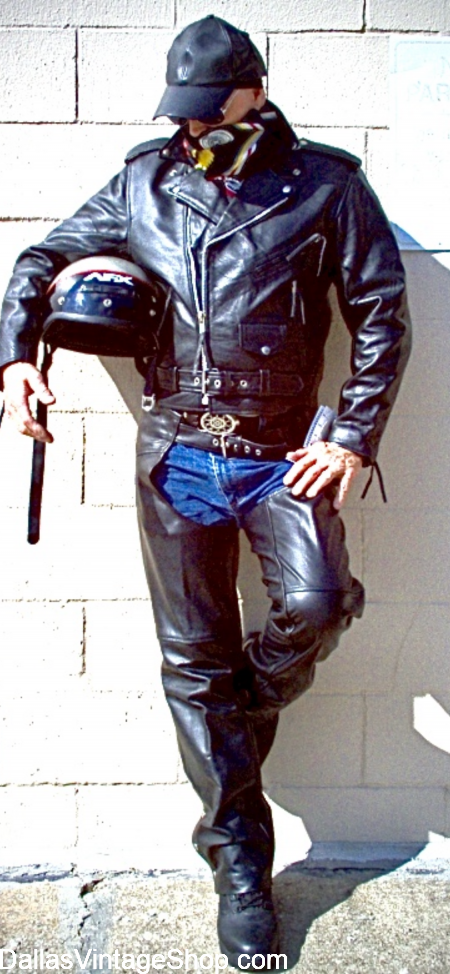Texas Leathermen Biker Gear, Texas Leather Biker Shop, Leathermen Bikers Clothing & Leather Biker Costumes are in stock at Dallas Vintage Shop.