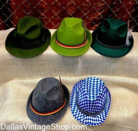 Oktoberfest Alpine Hats, German Hats, Bavarian Hats, Austrian Hats and Hat Feathers for Oktoberfest Costumes are at Dallas Vintage Shop.