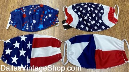 Memorial Day Covid 19 Face Masks, Patriotic Cloth Face Coverings in Stock at Dallas Vintage Shop. 