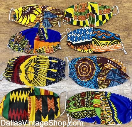 African Print Fabric Masks, Juneteenth African Print Masks in huge variety of styles are at Dallas lVintage Shop.