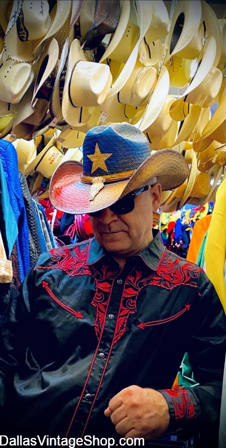 Texas Flag Western Hat, Unlimited Western Hats in stock, Vintage Westery Wear Texas Flag Hat & Clothing in stock at Dallas Vintage Shop.