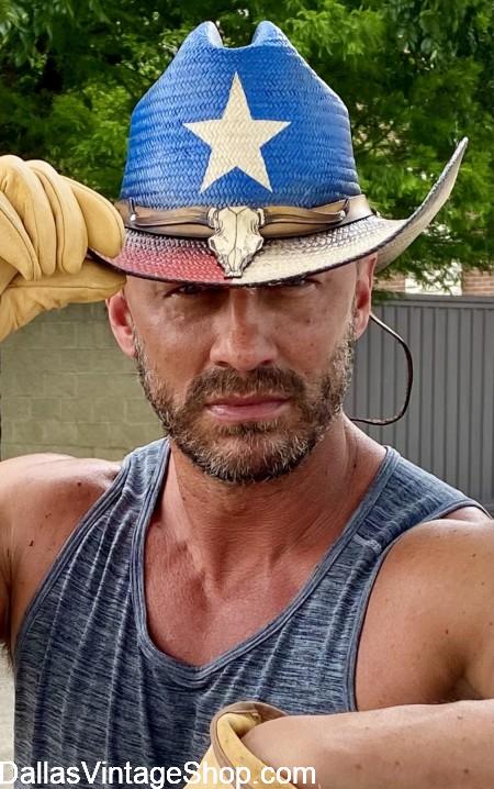 Texas Flag Straw Cowboy Hat at Dallas Vintage Shop.