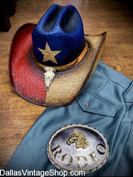 Texas Flag Straw Hat for sale, Lone Star Texas Flag Straw Cowboy Hats in all sizes available now at Dallas Vintage Shop.