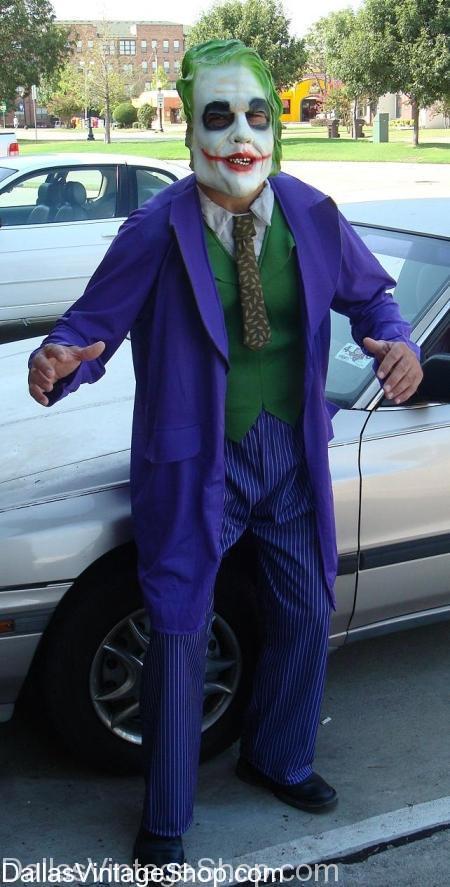 Economy Joker Costume: Many Joker Costumes: Also Deluxe & Othre Versions of Joker Outfits, Suicide Squad, Dark Knight, Joker 2019 Movie, Makeup, Masks, Suits, Wigs from Dallas Vintage Shop.